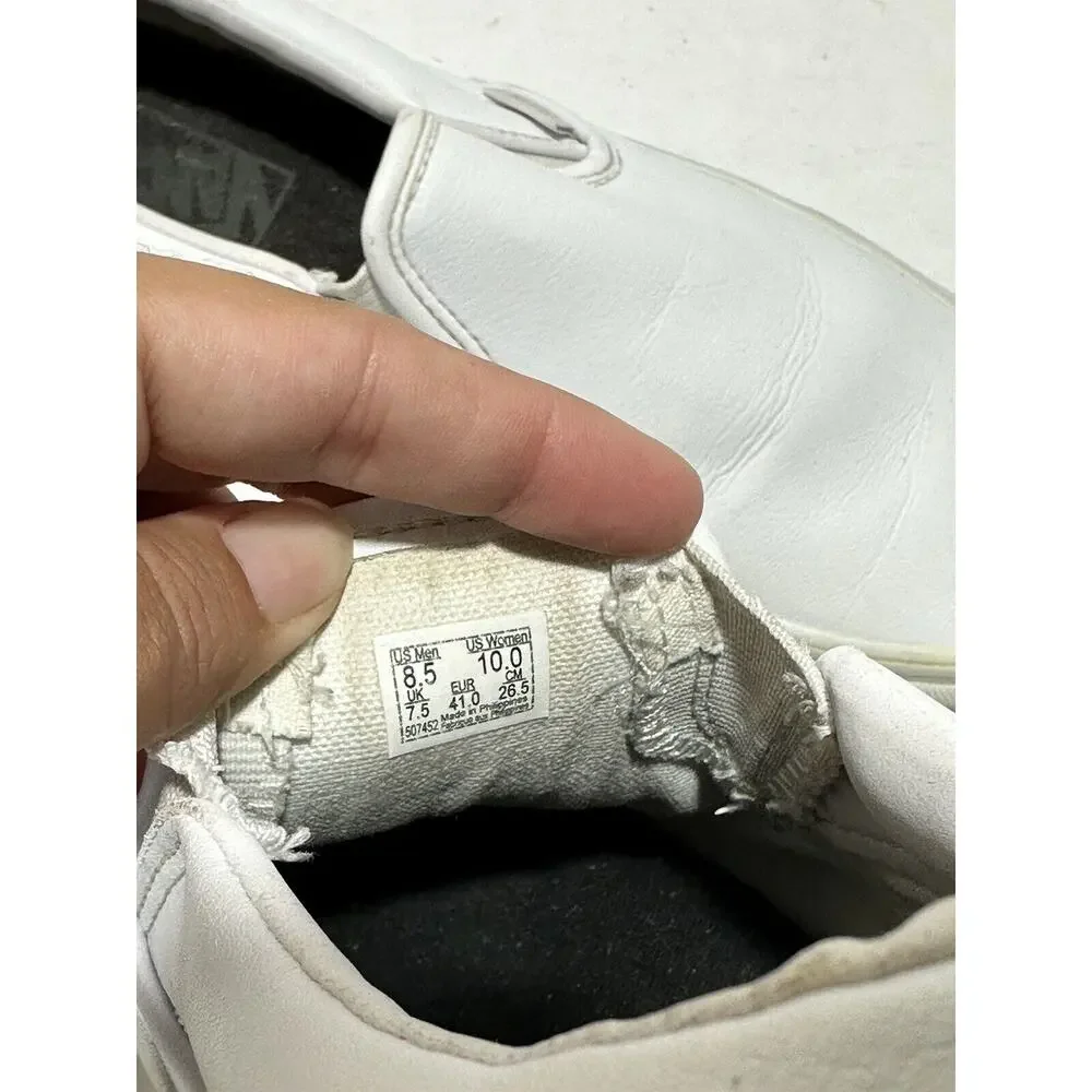 Vans Off The Wall 507452 White Leather Casual Slip On Sz Men 8.5 / Women 10 Shoe